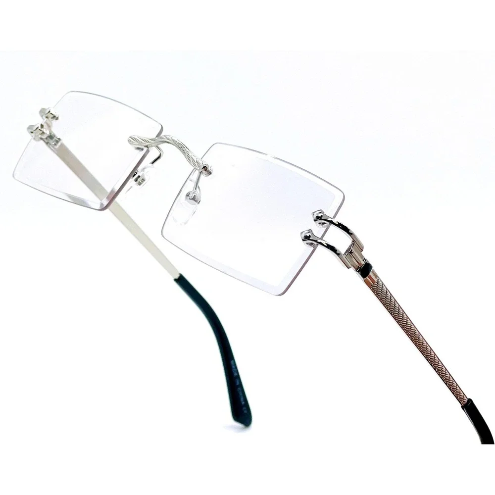 Rimless Rectangle Sunglasses Men Silver‎ Frame Clear Lens Fashion Eyewear Lentes